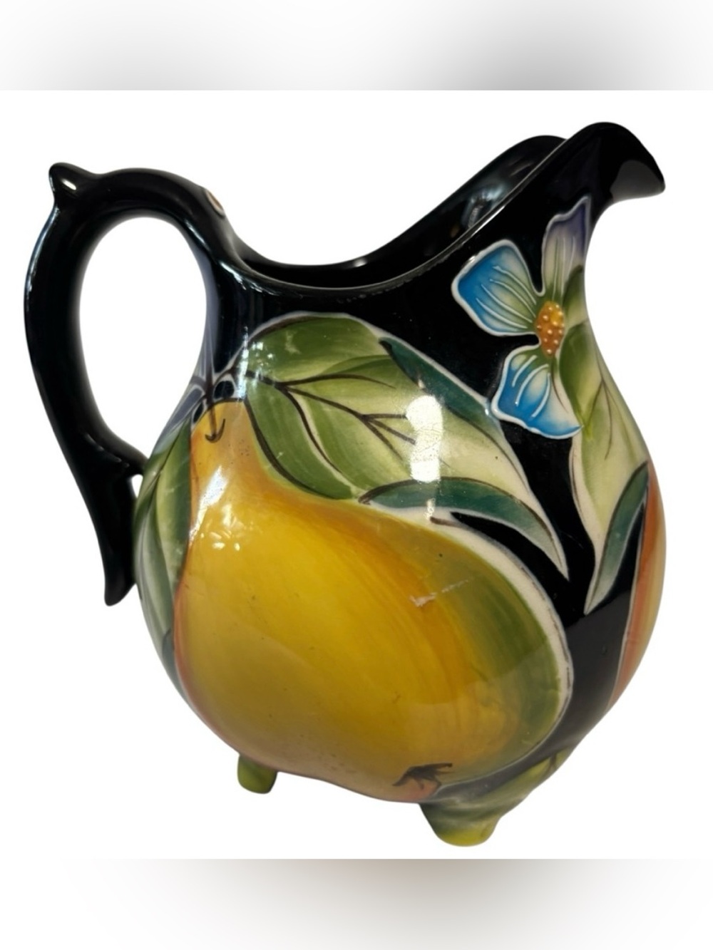 VTG Blue Sky Clayworks Pear Flower Creamer Pitcher Jeanette McCall 2004 NWT